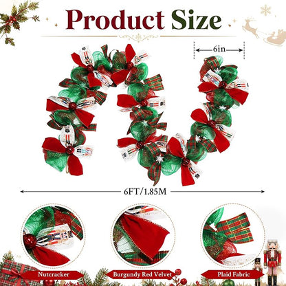 Nutcracker Christmas Garland Deco Mesh Ribbon with Ornaments