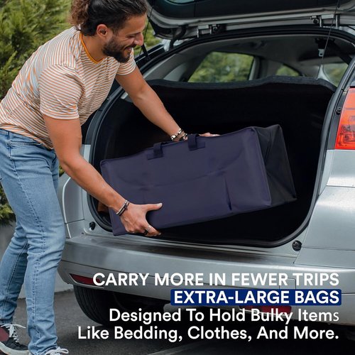 BOX USA Moving Bags - Heavy Duty 4-Pack with Strong Handles & Zippers | Extra Large Storage for College & Moving - Blue