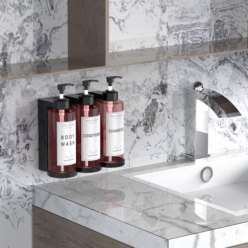 Jewaytec Plastic Soap Dispenser，Wall Mount Shower Pump，No-Drill Wall Mounted Shower Soap Dispenser，Shampoo and Conditioner Dispenser Modern Refillable Shampoo Pump Bottles for Shower Soap