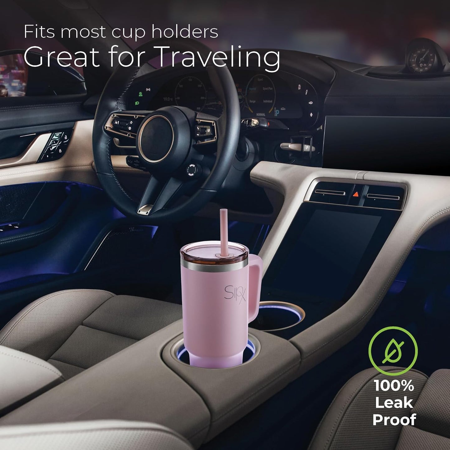 SIPX™ Insulated Tumbler 40 oz - Vacuum-Sealed Stainless Steel, Leakproof & Cupholder Friendly - Pink
