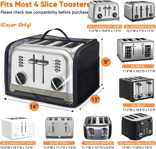 BAGSPRTIE Toaster Cover - Full Open Dust Protection for 4-Slice Toasters | Compatible with Cuisinart, BELLA, Black & Decker