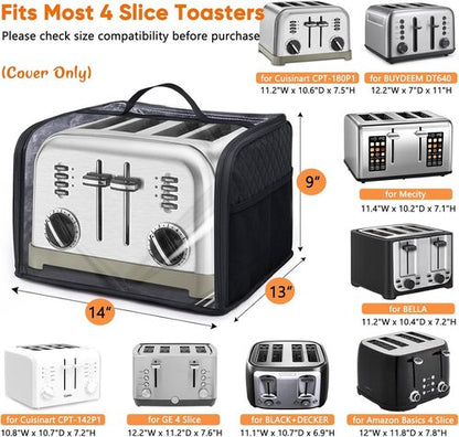 BAGSPRTIE Toaster Cover - Full Open Dust Protection for 4-Slice Toasters | Compatible with Cuisinart, BELLA, Black & Decker