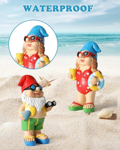 iStatue Beach Gnomes - Fun Resin Table Top Decorations with Swim Rings & Sunglasses | Set of 2 for Home & Garden