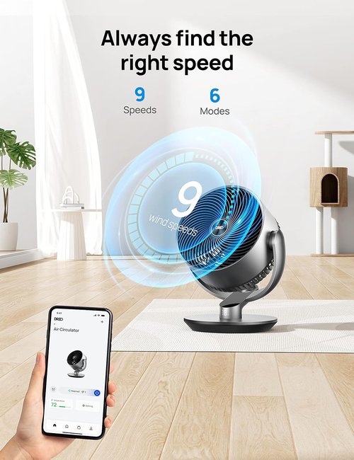 Dreo 16 Inch Quiet Smart Fan - 25dB DC Oscillating Fan with Remote | 6 Modes, 9 Speeds, Silver