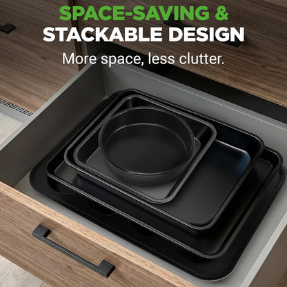 NutriChef Non-Stick Baking Pan Set - Stackable Carbon Steel Bakeware with Cookie Sheet, Muffin & Loaf Pan, Oven & Dishwasher Safe