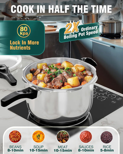WantJoin Stainless Steel Pressure Cooker - 10 Quart Induction Compatible with Spring Valve Safety Features