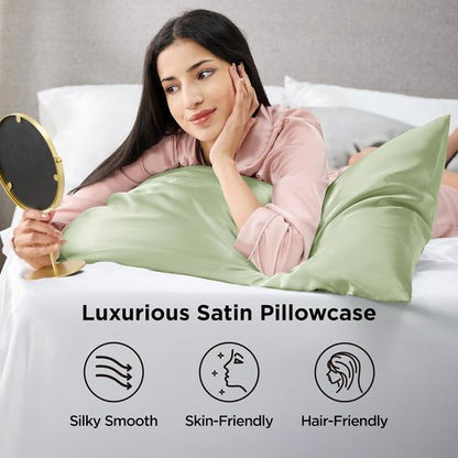 Bedsure King Size Satin Pillowcase Set - Laurel Green Silky Cases for Hair & Skin, 20x36 Inches, 2-Pack