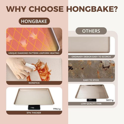 HONGBAKE 9-Piece Nonstick Baking Pans Set - Stackable, Non-Toxic Bakeware with Diamond Texture | Gold Finish