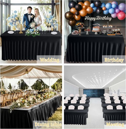 JCJ Table Skirt - Fitted Black Spandex Tablecloth for 4FT Rectangle Tables | Wrinkle-Resistant Design