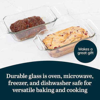 Libbey Baker’s Premium Glass Baking Dish Set - 2 Stackable Oven Dishes for Bread, Cakes & Meatloaf