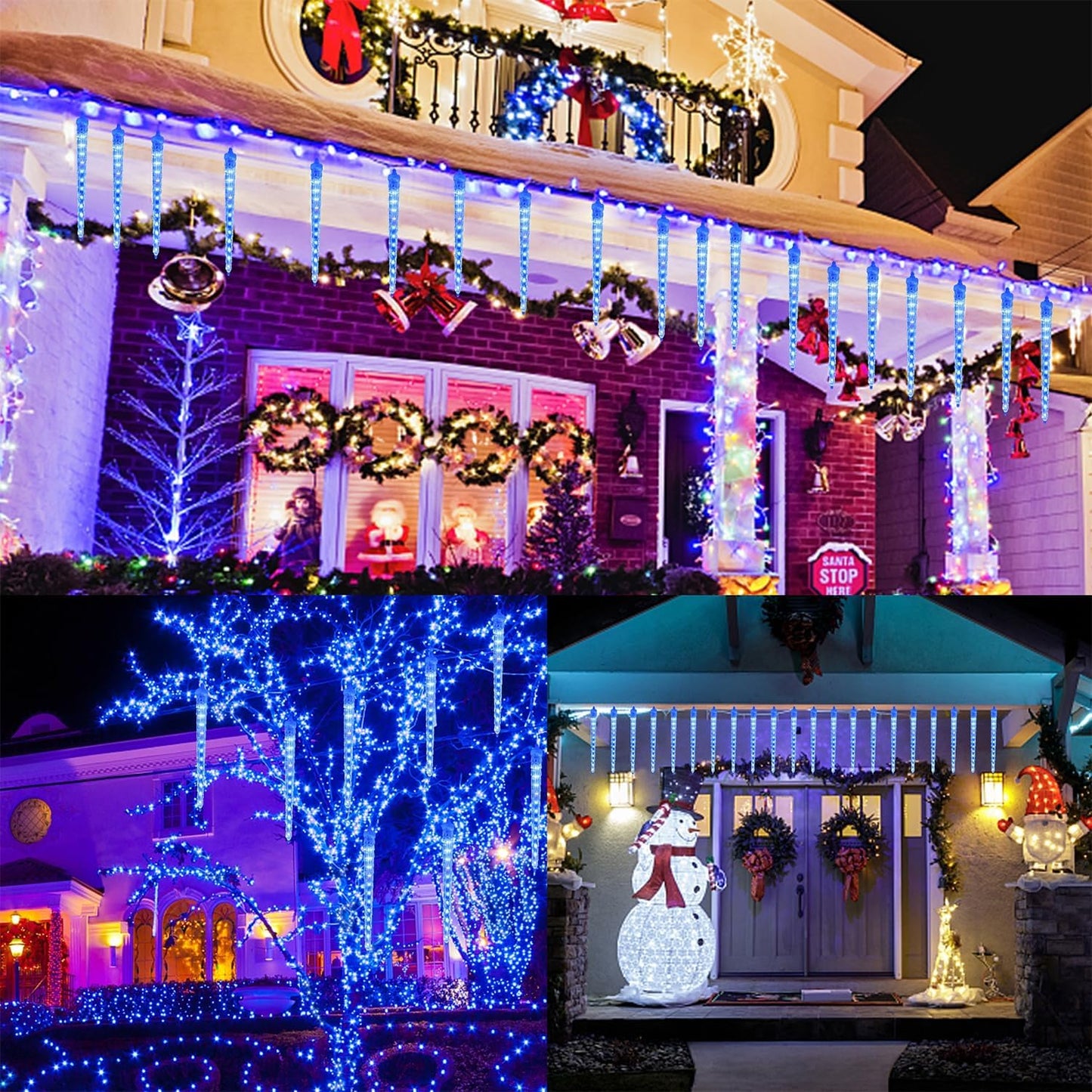 WATERGLIDE 16 Icicles Meteor Shower Lights - 12" Connectable Blue LED Christmas Decor | 384 SMD Crystal Lights
