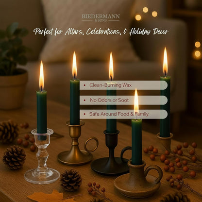 Biedermann & Sons Unscented Tree & Chime Candles - Long Burning, Pine Green, 4 Inch Tall | Set of 20