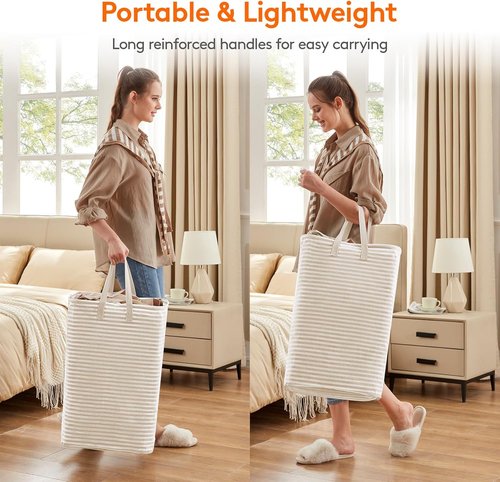 Lifewit Laundry Basket - 80L Collapsible Hamper with Reinforced Handles | Waterproof Design in Beige