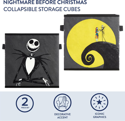 Nightmare Before Christmas Jack & Sally Storage Cubes - Durable 10"x10"x10" with Handles