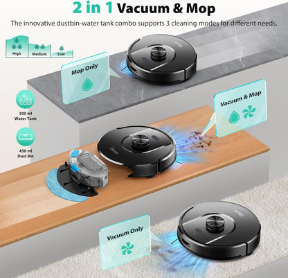Tikom Robot Vacuum - 6000Pa Robotic Cleaner with Self-Emptying Base & LiDAR Navigation | Ideal for Pet Hair & Hard Floors (L8000 Plus)