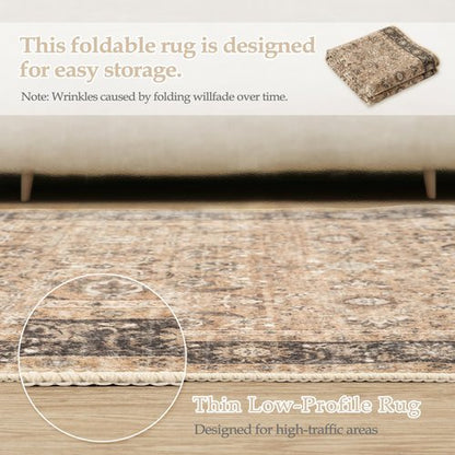 Collive 2x6 Rug Runners for Hallway, Washable Boho Kitchen Runner Rugs Non Slip Vintage Laundry Room Carpets, Low Pile Bathroom Rug Stain Resistant Soft Bedroom Carpet for Entry, Beside, Brown