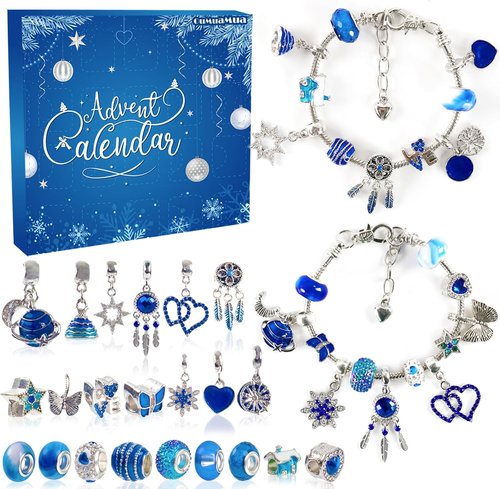 Advent Calendar Charm Bracelets 2025 - 24-Day Christmas Countdown Jewelry Making Kit for Girls