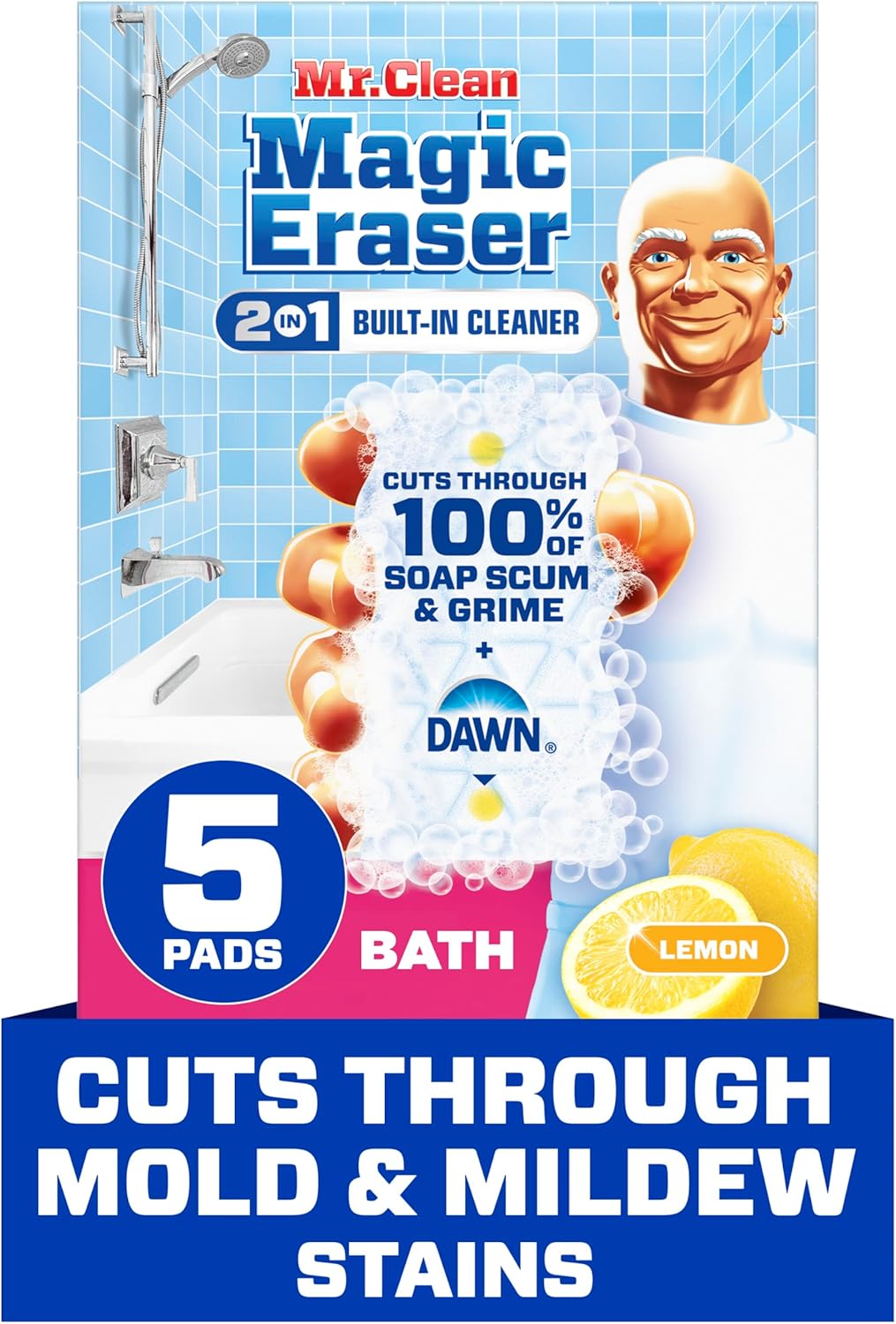 Mr. Clean Magic Eraser Sponge - Powerful Bathroom Cleaner with Lemon Scent | 5 Count Pack