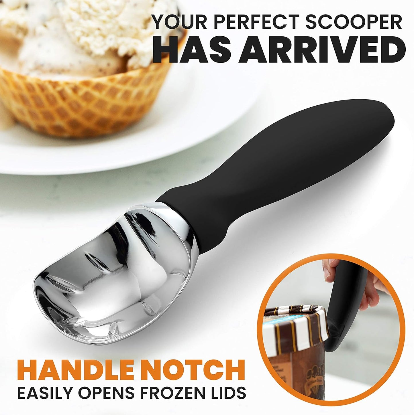 Spring Chef Premium Ice Cream Scoop - Magnetic Design & Ergonomic Handle - Black Bundle