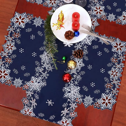 Simhomsen Navy Embroidered Snowflakes Table Runner 14×90 inches – Winter Holiday