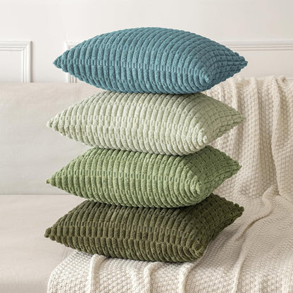 MIULEE Corduroy Throw Pillow Covers - Soft Boho Striped Design | 18x18 Inch Coastal Blue for Modern Home Decor