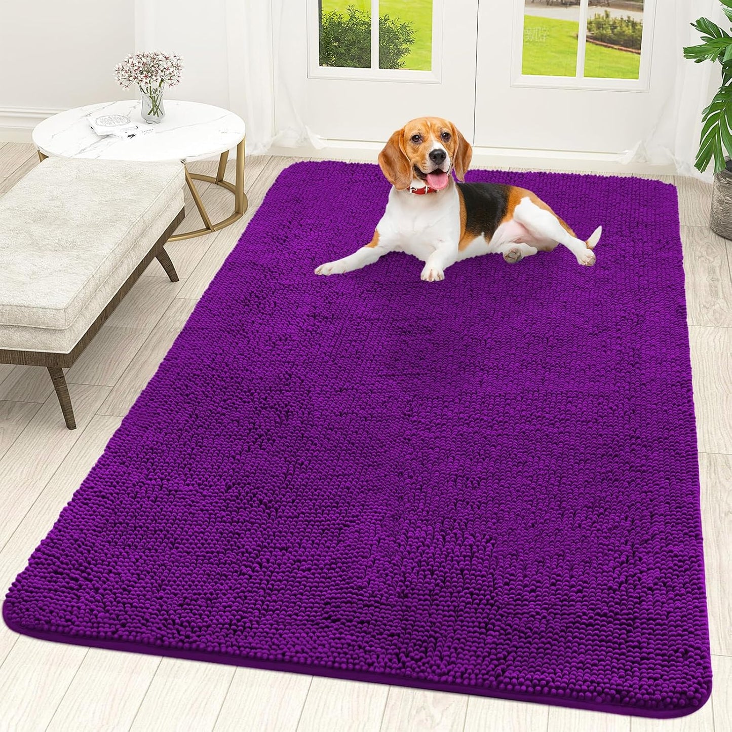 OLANLY Dog Door Mat - Absorbent Non-Slip Chenille Mat for Muddy Paws | 59x35 Inches, Purple