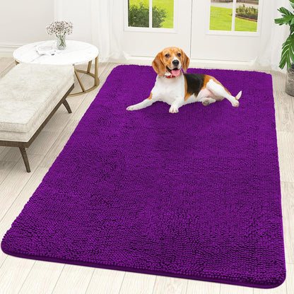 OLANLY Dog Door Mat - Absorbent Non-Slip Chenille Mat for Muddy Paws | 59x35 Inches, Purple