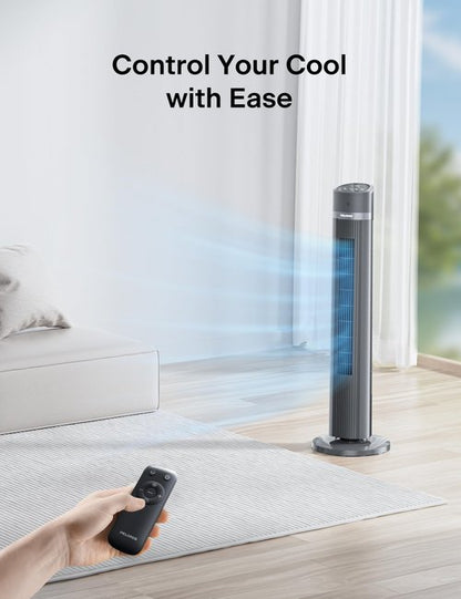 PELONIS 40-inch Bladeless Tower Fan for Bedroom, Standing Fan with Remote Control, 26ft/s, 90° Oscillation, 3 Speed Settings, 27 dB, 3 Modes, 15-Hour Timer, LED Display, Fan that Blows Cold Air, Black