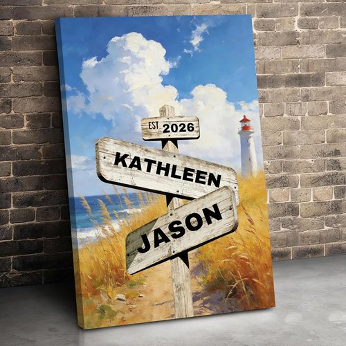 Crossroads Personalized Canvas Print - Custom Name & Date Wall Art for Couples | Perfect Valentine's Day Gift, 8x12