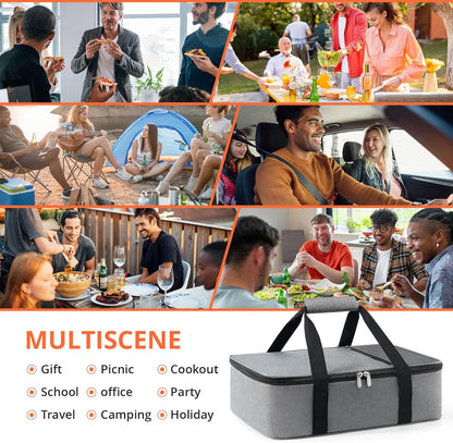 Skiennix Insulated Casserole Carrier - Versatile Hot & Cold Food Tote for Potlucks | Fits 9"x13" Dish - Grey