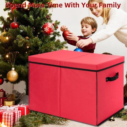 Inin Christmas Ornament Storage Box - Stackable Organizer with Adjustable Dividers | Holds 72 Balls, Red