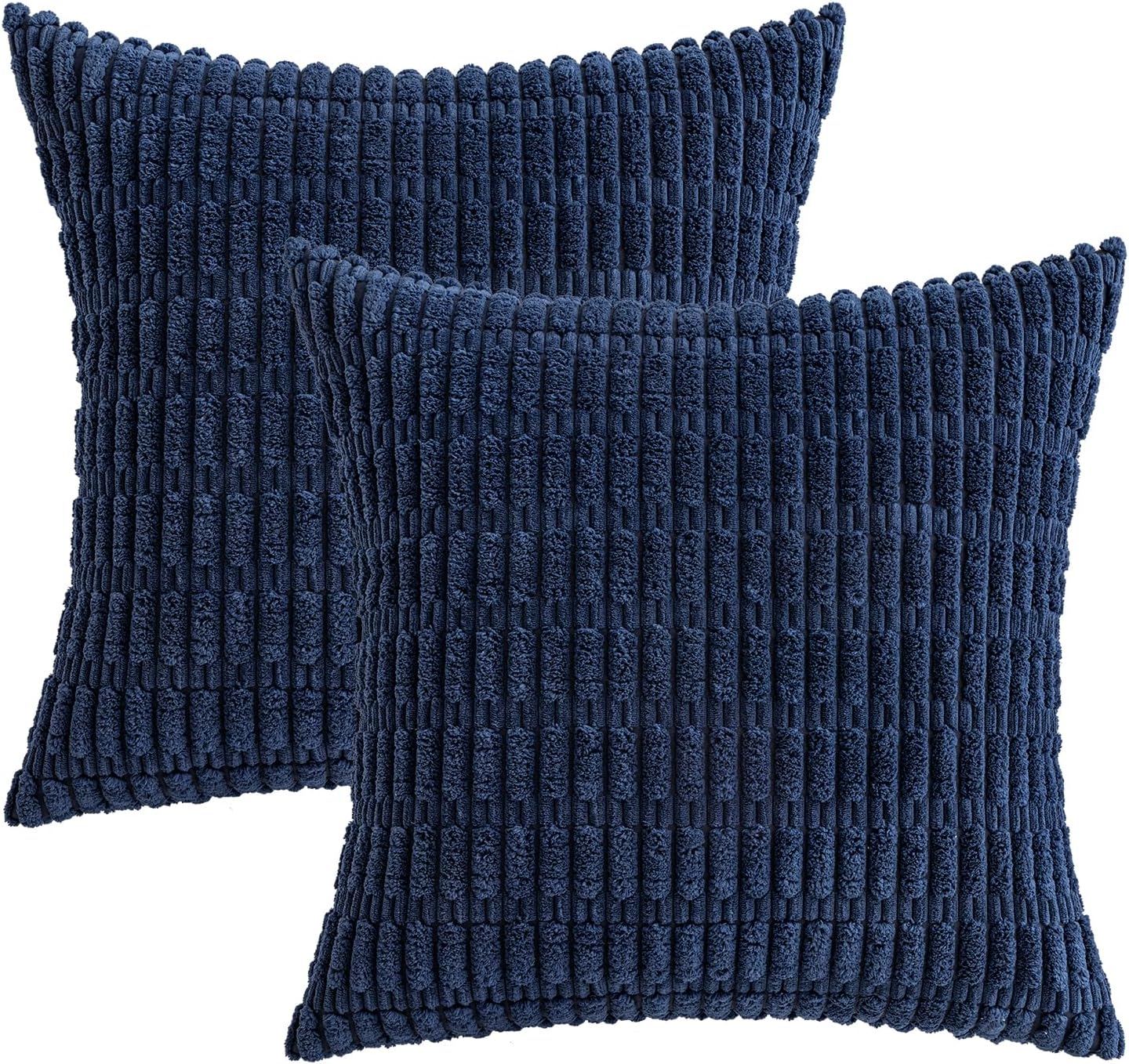 MIULEE Corduroy Throw Pillow Covers - Soft Boho Striped Design | 20x20 Inch Dark Blue for Modern Farmhouse Decor