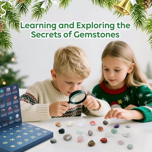 Crystal Advent Calendar 2026 - 24 Natural Gemstones & Healing Stones for Kids & Adults | Unique Christmas Countdown Gift