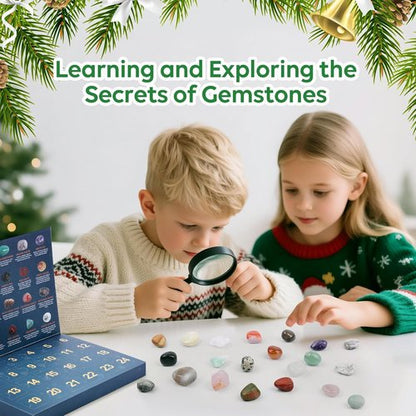 Crystal Advent Calendar 2026 - 24 Natural Gemstones & Healing Stones for Kids & Adults | Unique Christmas Countdown Gift