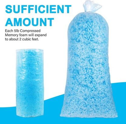 **DR.DUDU Shredded Memory Foam Filling - 5lbs Soft Pillow Stuffing for Bean Bags, Dog Beds & Crafts (Blue)**