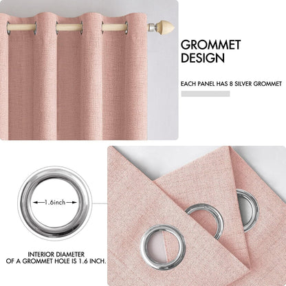 MIULEE 100% Blackout Linen Curtains - Thermal Insulated Blush Pink Drapes | 52 x 72 Inch (2 Panels)
