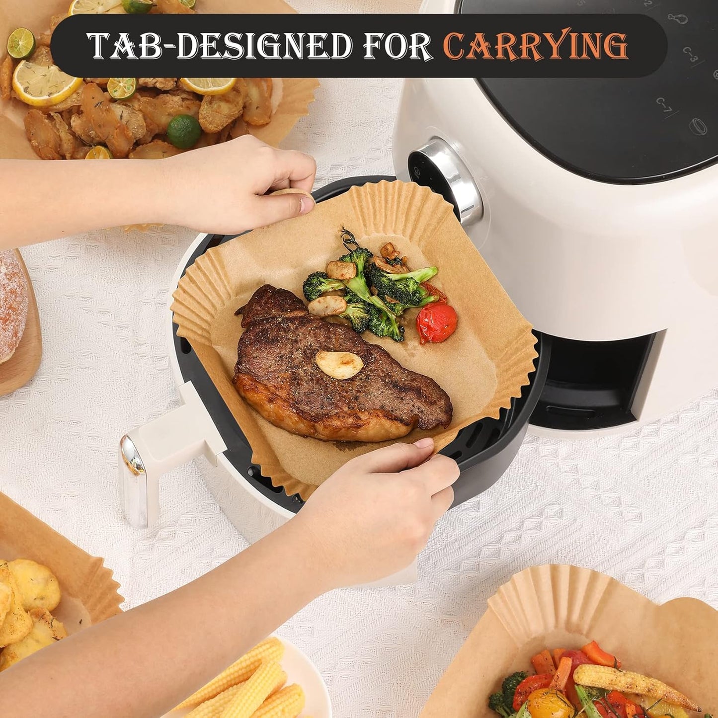 Skiennix Air Fryer Disposable Paper Liners - 120 PCS Non-Stick Parchment for 5-8 QT | 8-Inch Size