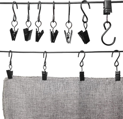 Stainless Steel S Hooks - 50 Pack Curtain Clips for Hanging Lights & Art Displays | 2.4 Inch, Black