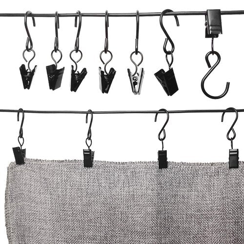 AMZSEVEN Stainless Steel S Hooks Curtain Clips, 50 Pack Hanging Party Lights Clips Hangers Gutter Photo, Art Craft Display, 2.4 Inch Long, Black