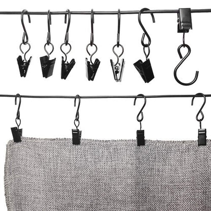 AMZSEVEN Stainless Steel S Hooks Curtain Clips, 50 Pack Hanging Party Lights Clips Hangers Gutter Photo, Art Craft Display, 2.4 Inch Long, Black