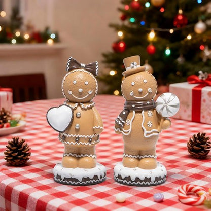 Hodao Gingerbread Couple Figurines Set of 2 - Adorable Resin Christmas Decorations | 7.5" Tall Ornaments