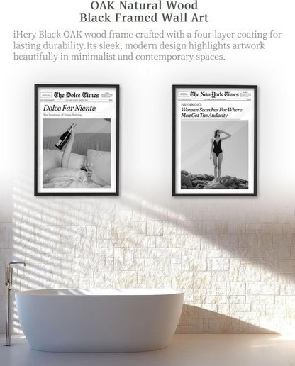 iHery Premium Natural Black Oak Wood Framed Wall Art - Dolce Far Niente Canvas Decor | 12x16in for Girly Dorm & Living Room