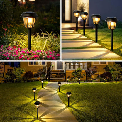 Priddop Solar Pathway Lights - 12 Pack Waterproof Outdoor Lights | 3000K Warm White Bulbs for Garden & Driveway