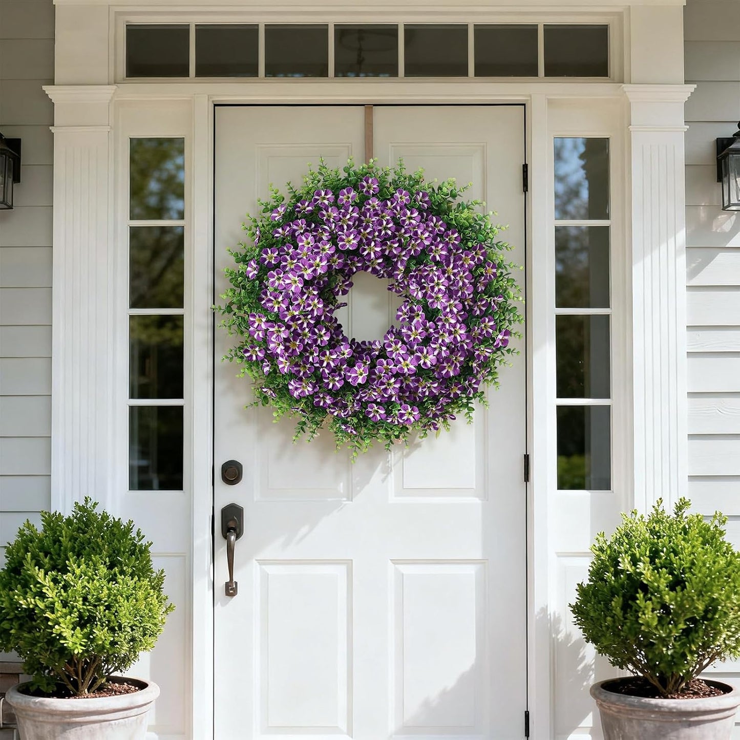 Skiennix 26" Large Artificial Eucalyptus Wreath - Realistic Faux Silk Morning Glory Flowers for Home & Wedding Decor (Purple)