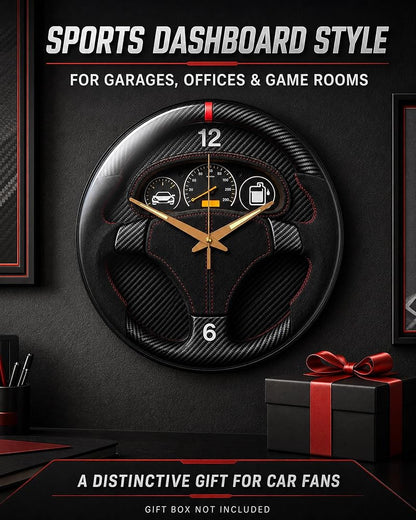 Garage Car Wall Clock - Black Sports Dashboard Style, Luminous Hands, 12 Inch