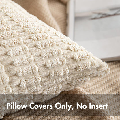 MIULEE Corduroy Throw Pillow Covers - Soft Boho Striped Design | 18x18 Inch Cream White Set of 4 for Modern Home Decor