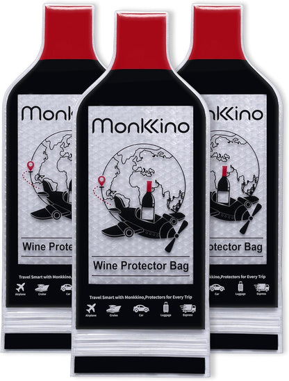 Wine Bags for Travel, 3 PACK Leakproof Wine Bottle Bags, (All-Around Protection) Reusable Wine Bottle Travel Protector Bags, Leak-proof Wine Sleeves for Suitcase, Airplane, Durable Bubble Wrap
