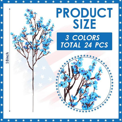Lyrow Patriotic Artificial Flowers - 24 Pcs Red, Blue & White Table Centerpieces for 4th of July Decor