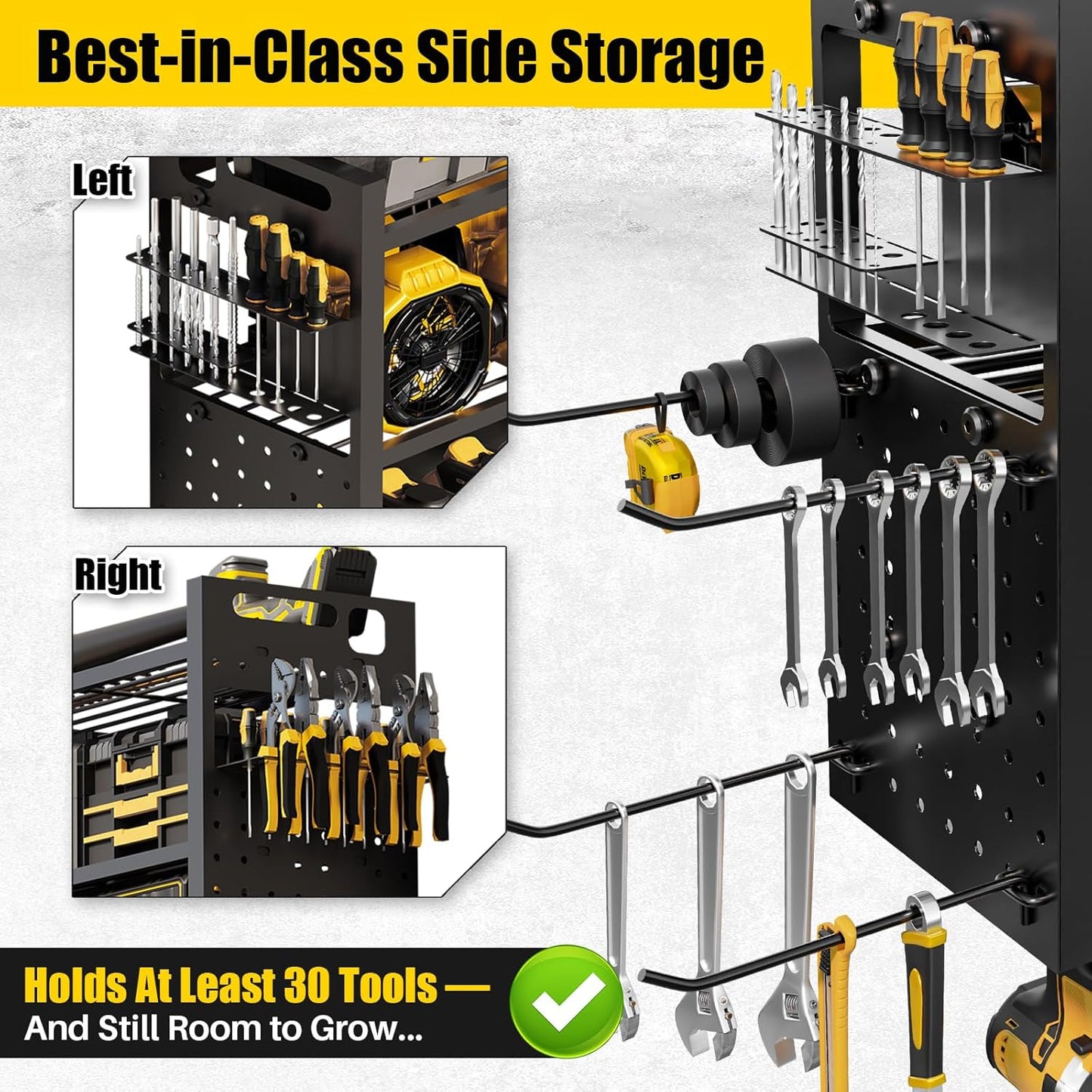 Power Tool Organizer Wall Mount - 8-Outlet Charging Station & Heavy Duty Metal Shelf for Garage Storage