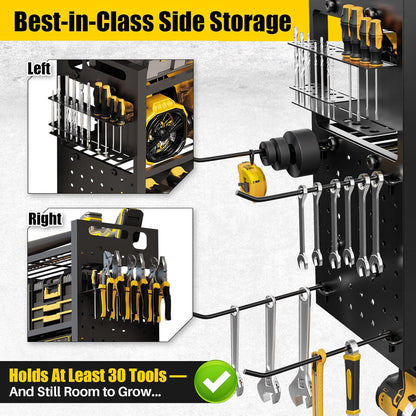 Power Tool Organizer Wall Mount - 8-Outlet Charging Station & Heavy Duty Metal Shelf for Garage Storage